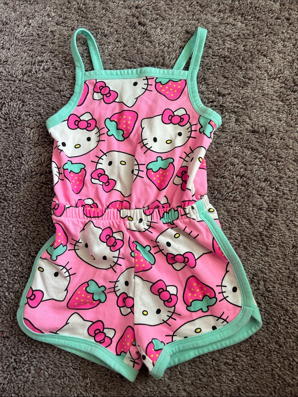 Sanrio Hello Kitty Pink Romper with Mint Trim